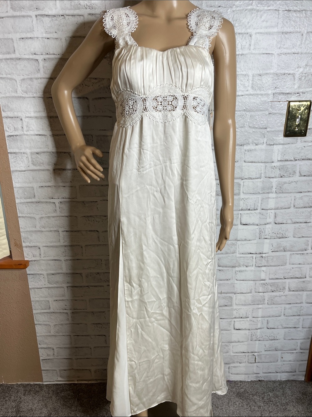 Stone cold fox white silk lace dress FLAWED maxi